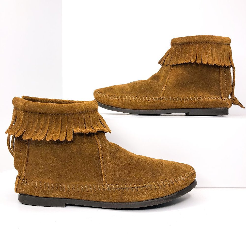 Minnetonka Size 5 Brown Suede Fringe Ankle Boots